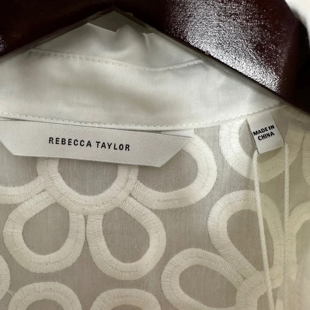 Rebecca Taylor Women's White Floral Embroidered Button Down Shirt Top Size L NWT - Picture 4 of 10